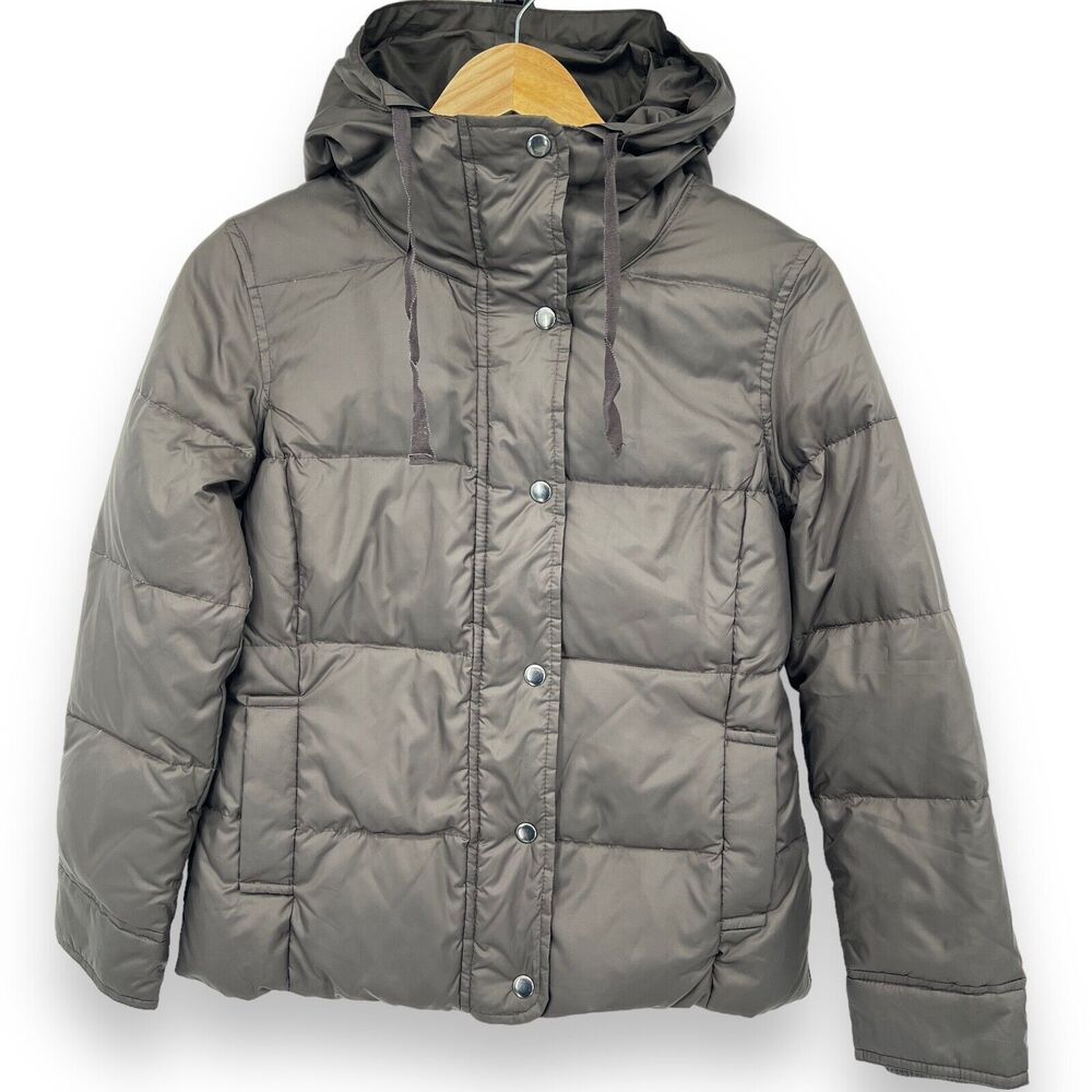Women's GAP Brown Down Puffer Jacket Coat Parka Hooded Zip Quilted Winter SZ XS